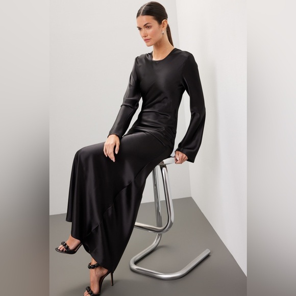 Revolve Delfi Collective Long Sleeve Black Satin Gown Size XS NWT - Picture 2 of 6